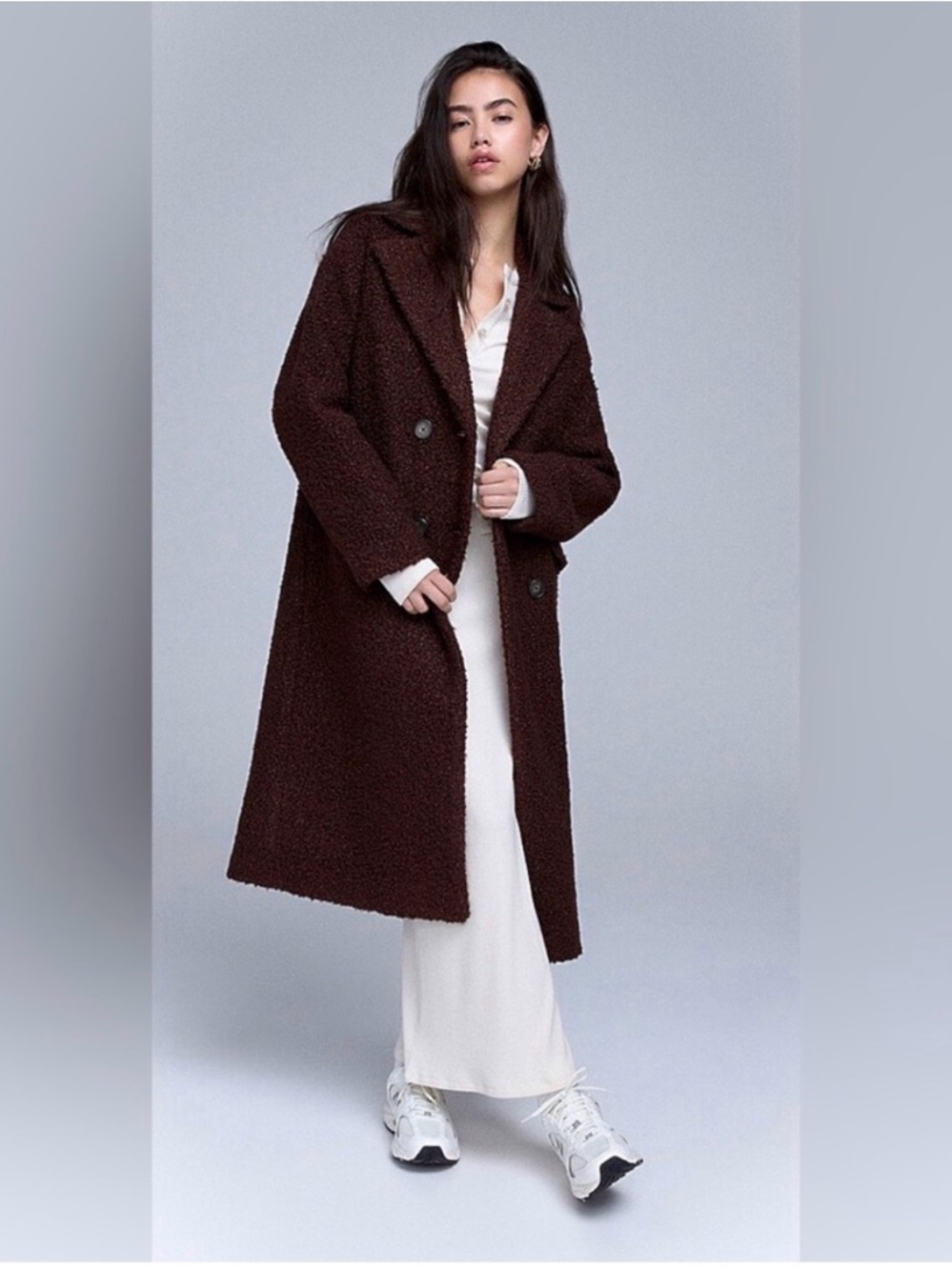 Twik by Simons Espresso Brown Teddy Coat Oversized Double Breasted Size M NWT